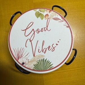 6 Boho ceramic coasters with holder